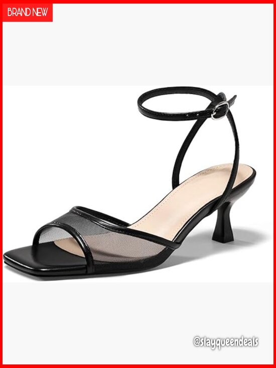 Shoes - Women's Kitten Heel Strappy Sandals Mesh Square Toe Dress Shoes